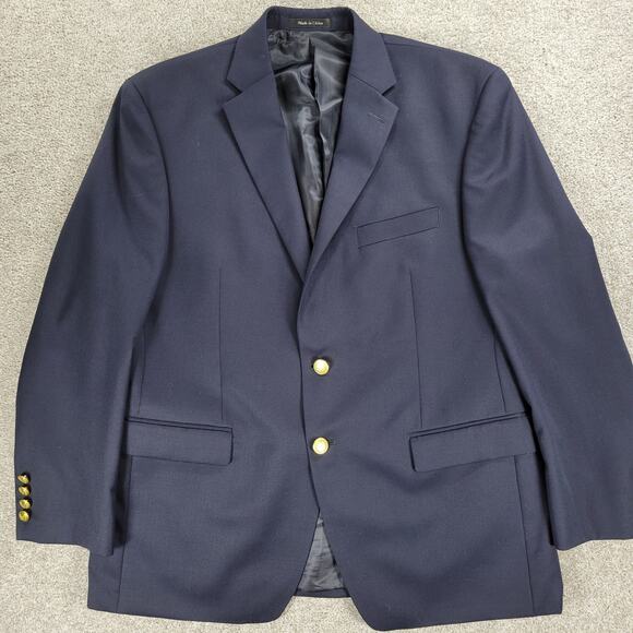 CHAPS Sport Coat Mens 42S Navy Blue Gold Crest Buttons Wool Blend Blazer Jacket - Picture 1 of 14